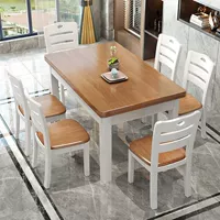 Чай + Белый [Чистый массив дерева] 1,45 метра, один стол и 8 стульев [100% массив дерева]