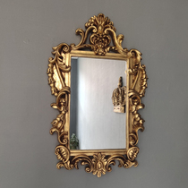 European retro golden bathroom mirror decorative mirror wall hanging mirror entrance mirror cosmetic mirror fitting mirror European bathroom mirror