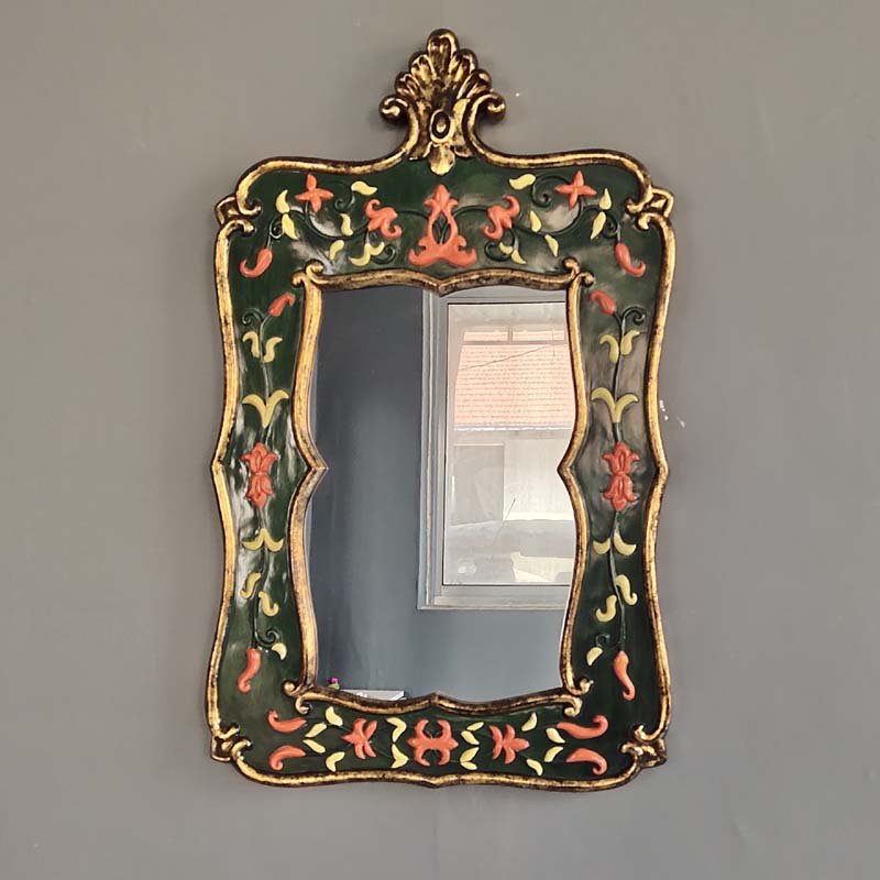 Square Eurostyle Retro Green Flower Porcelain Bathroom Mirror technique depicting Xuanguan Decorative Mirror Makeup Mirror American New Chinese-Taobao