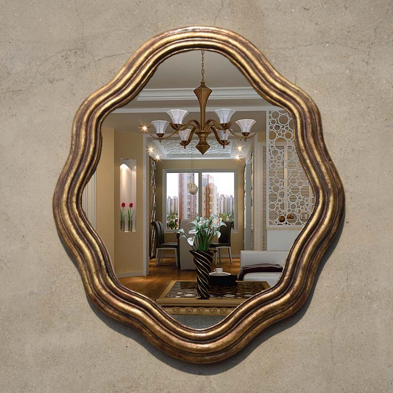 French retro bathroom mirror makeup mirror decorative mirror wall mirror porch mirror dressing European retro special-shaped bathroom mirror