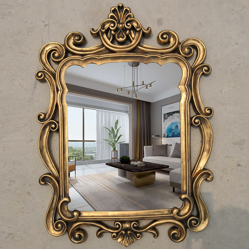 Eurostyle Retro Gold Cosmetic Mirror Bathroom Mirror Decoration Audition Hollowed-out Square Bathroom Mirror Wall-mounted Xuanguan Mirror Waterproof