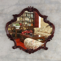 European vintage golden bathroom mirror American Nordic mahogany decorative mirror makeup mirror porch large mirror bathroom mirror