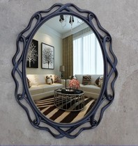 Nordic retro European bathroom American wall hanging porch round decorative bathroom mirror hollow makeup comb Black Mirror