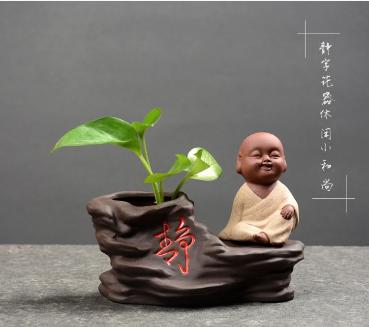 Gốm nhỏ nhà sư hoa trang trí nhà container bàn trà hoa màu xanh bình hoa bình thủy sáng tạo trang trí hoa chậu - Vase / Bồn hoa & Kệ giỏ treo hoa