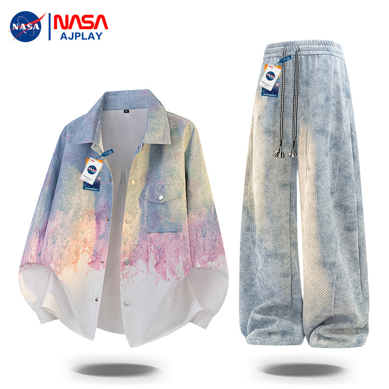 Nasa Ajplay American Style Trendy Tie-Dye Gradient Lapel Shirt Set for Men, Spring and Autumn Fashion Cool Jacket Nasa Ajplay American Style Trendy Tie-Dye Gradient Lapel Shirt Set for Men, Spring and Autumn Fashion Cool Jacket