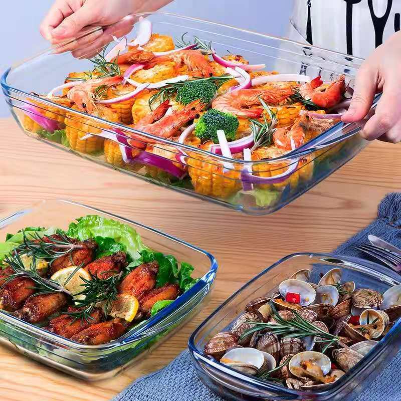 Fruit tray living room household rectangular baking tray heat-resistant tempered glass tray household oven special micro-simple modern