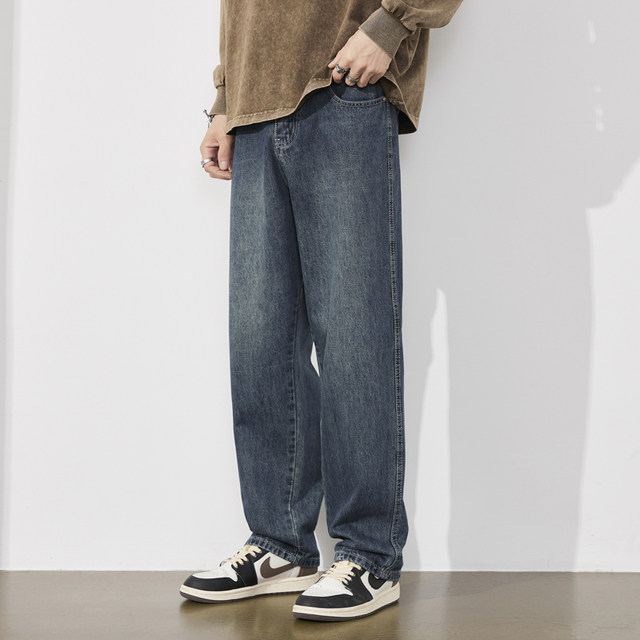 Yacang jeans ຜູ້ຊາຍວ່າງຊື່ 2024 ພາກຮຽນ spring ແລະ summer ໃຫມ່ retro ພາກຮຽນ spring ແລະດູໃບໄມ້ລົ່ນຂອງຜູ້ຊາຍກາງເກງຂາກວ້າງຂອງກາງເກງຜູ້ຊາຍ