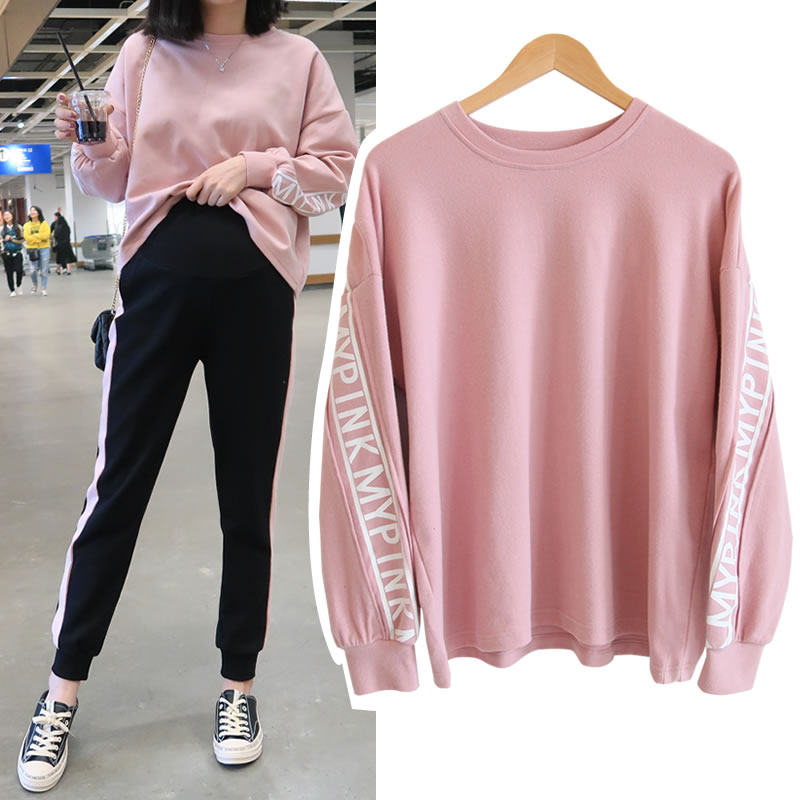 Pregnancy Canny Pregnancy Maternity Dress Spring Clothing Fashion Blouse Fashion Boomer Spring Autumn Short Money Loose Pink Sweatshirt New Autumn Winter Clothing