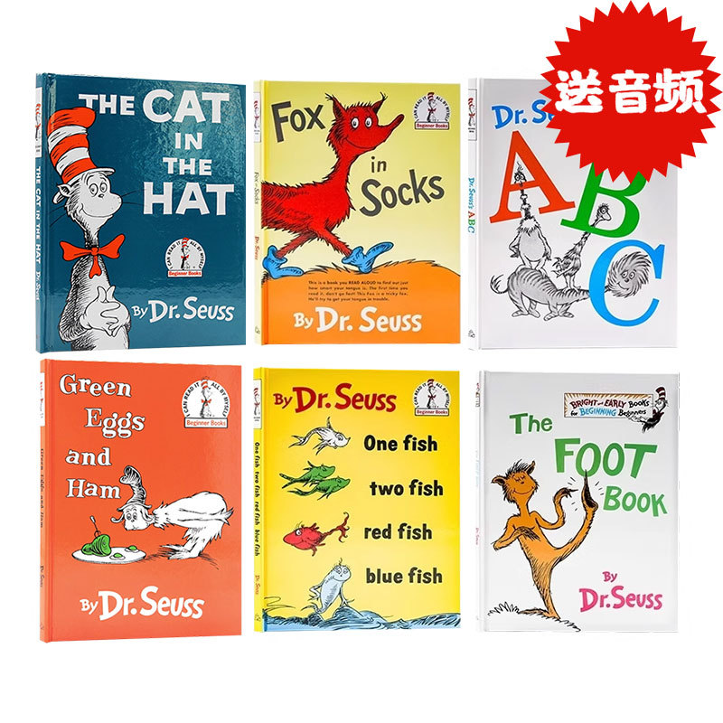 Dr. Seuss 6-Volume Hardcover Original English Picture Books Dr Seuss Abc/Hop on Pop/Fox in Socks/Ten Apples up on Top/The Foot Book Liao Cai-Xing Audio Book Set with Audio Included Dr. Seuss 6-Volume Hardcover Original English Picture Books Dr Seuss Abc/Hop on Pop/Fox in Socks/Ten Apples up on Top/The Foot Book Liao Cai-Xing Audio Book Set with Audio Included