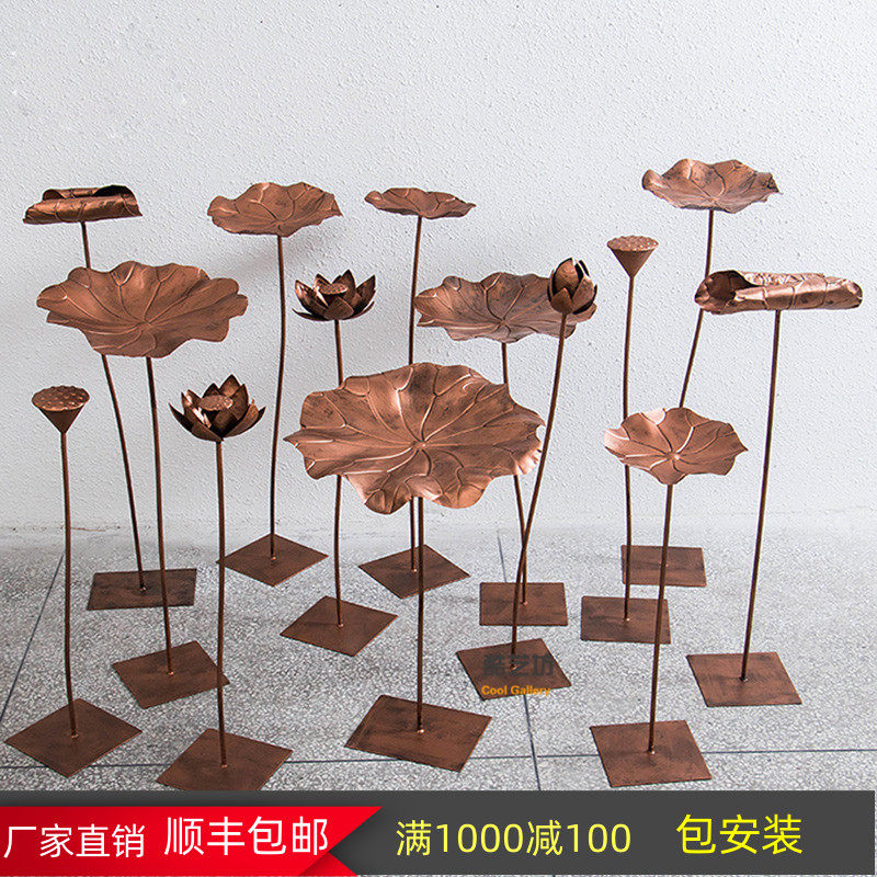 Hotel lobby pool Wrought stainless steel lotus leaf lotus outdoor floor ornaments outdoor metal sculpture decorations