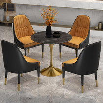 Light luxury marble solid wood to negotiate tables and chairs combined sales building reception business leisure meeting guest balcony small round table