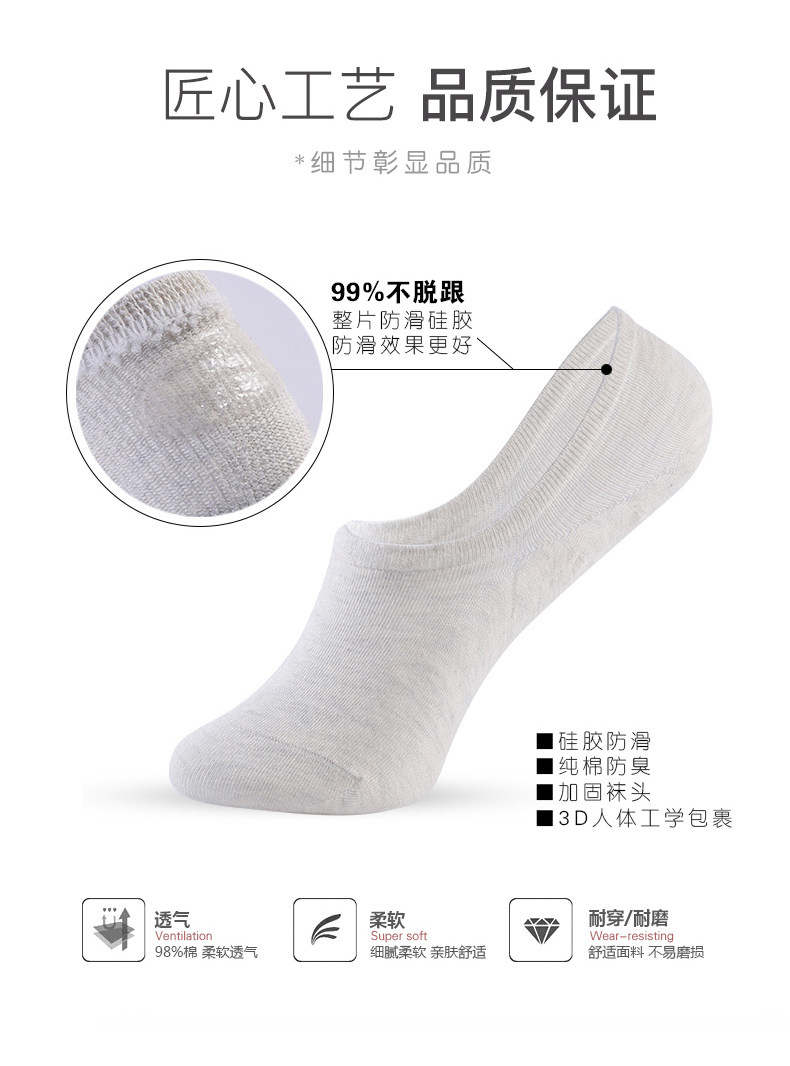 品答 男女款 精梳长绒棉 隐形抗菌船袜 5双 硅胶防滑 图5