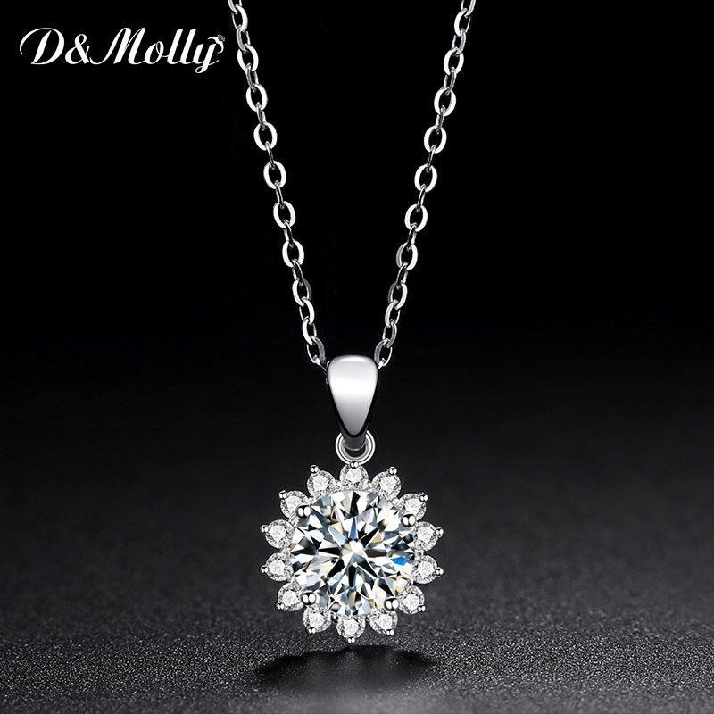 Imported Mosanite pendant 1 carat D - colored drilling torque sun - flower pendant 18k platinum