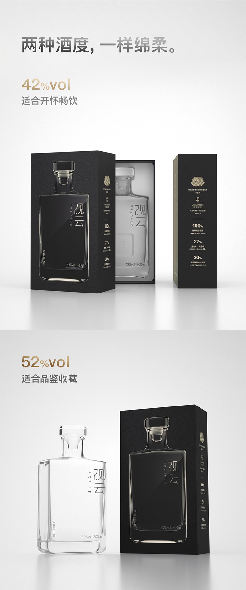 一带一路外事活动专用酒 观云 MINI 42/52度 5年坛陈浓香型白酒 200ml 图3