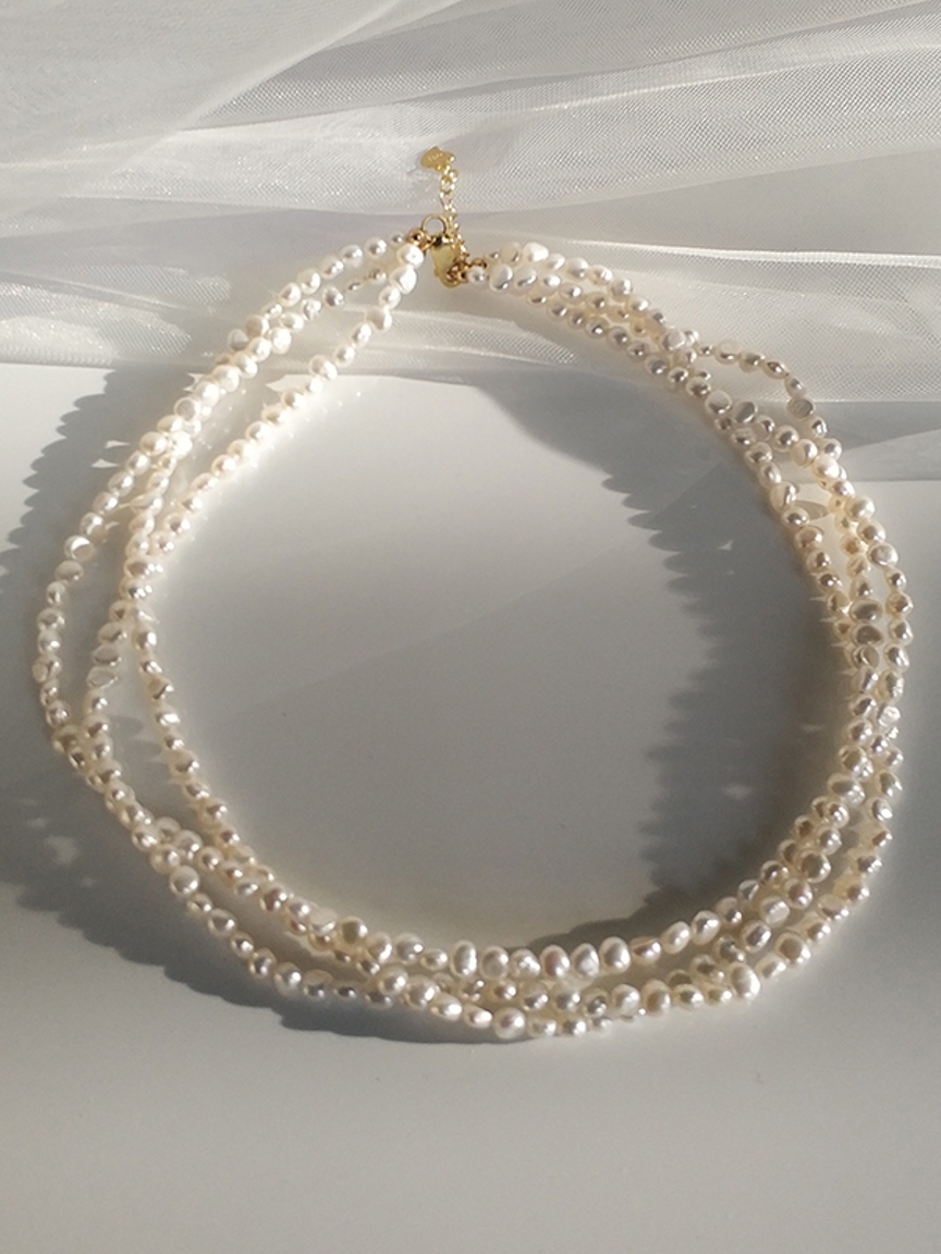 巴洛克珍珠纯银多层仙女颈链