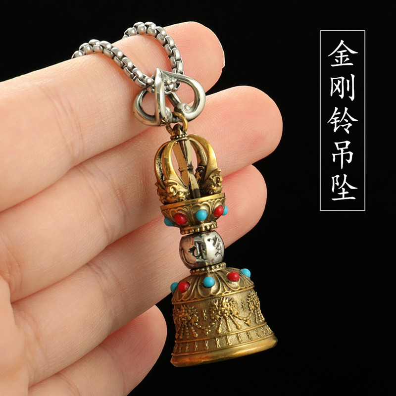 Tibetan style diamond bell pendant pendant retro ethnic style color bell pendant Tibetan necklace necklace for men and women