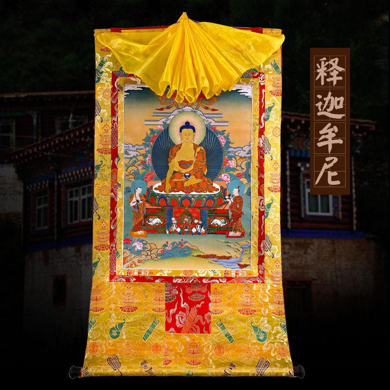 Tibetan handmade double-layered gilded gold-plated painted heart Sakyamuni Buddha thangka Buddha statue long 120cm large