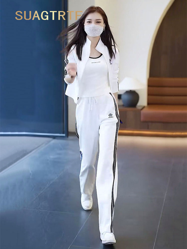 Suagtrtf High-End Casual Sports Suit for Women 2025 New Age-Reducing Wide-Leg Sweatshirt Sportswear Two-Piece Set