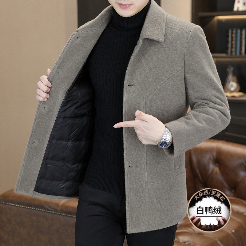 Playboy High-End Mink Fur Mid-Length Lapel down Jacket Men's Thickened Warm Woolen Coat Business Jacket