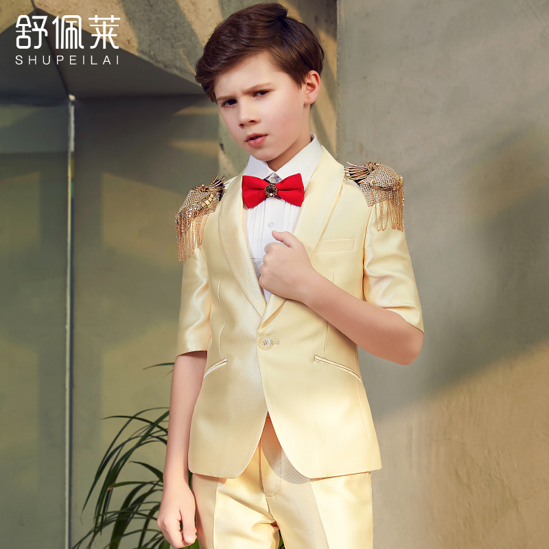 Flower Boy Gown Boy West Suit Suit Children Small Suit Piano Performance 50% Sleeve Shorts Boy Host Handsome