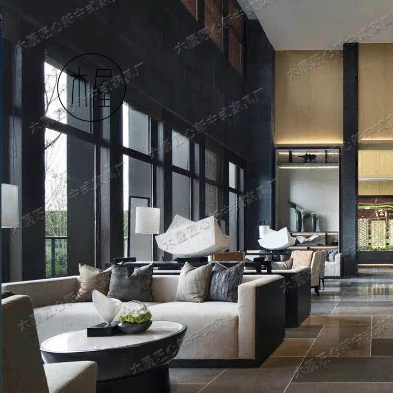 New Chinese style solid wood sofa combination simple modern Chinese style living room fabric sofa complete set of Zen furniture customization