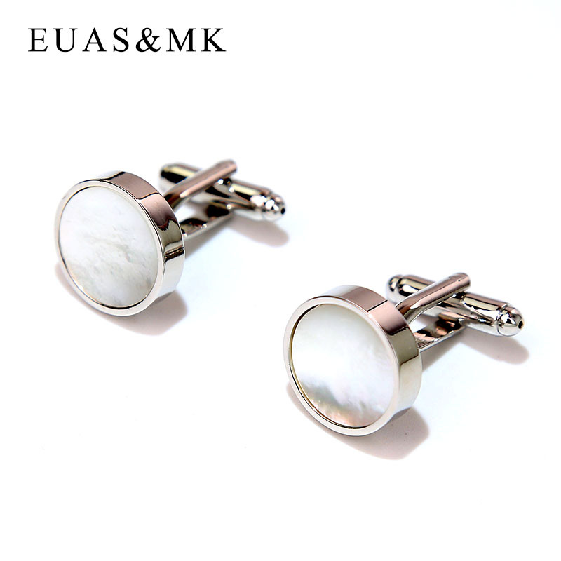 Korean Imported White Round Shell French Cufflinks for Men's Shirt Cuffs, Suit Business Simple Button Studs