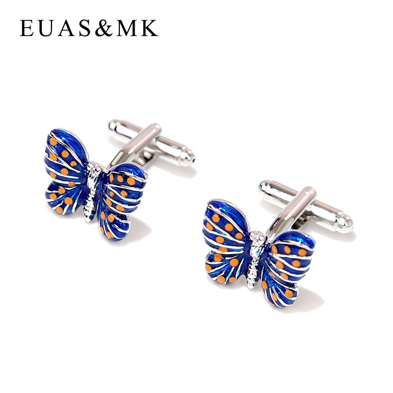 South Korea Imported Blue Glaze Cartoon Butterfly Cufflinks Men's French Cufflinks Personalized Cartoon Creative British Style