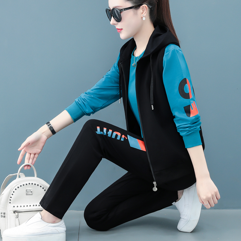 Sports suit Women in spring and autumn Three sets 2022 New fashion brand Loose Clothing Horse Chia Cotton Casual Suit