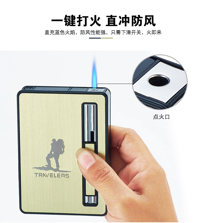 Sáng tạo hộp thuốc lá tự động bom khói nhẹ hơn 10 gậy chống gió di động miễn phí cá nhân tùy chỉnh chữ - Bật lửa bat lua