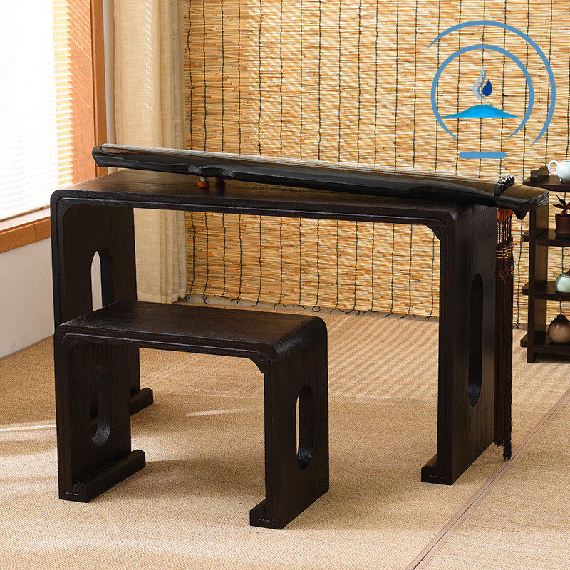Old paulownia piano table piano bench Chinese learning guqin table calligraphy table burning paulownia solid wood antique piano table resonance guzheng table stool