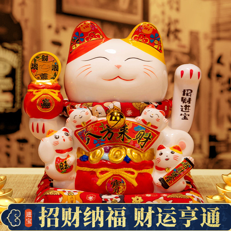 ตุ๊กตาแมวนำโชค ขนาดเล็ก ระบบหมุนมืออัตโนมัติ เหมาะสำหรับใช้เปิดของขวัญ พนักงานเก็บเงินในร้านค้า หรือตกแต่งห้องนั่งเล่นในบ้าน