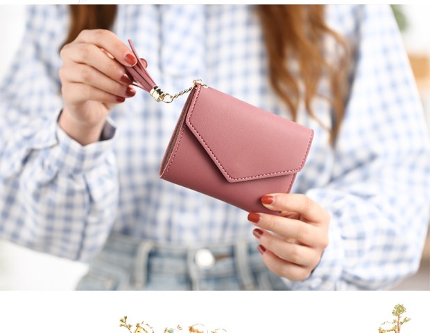 Ví nữ ngắn đoạn 2018 mới dành cho sinh viên phiên bản tiếng Hàn của mặt dây chuyền tua rua mini dễ thương gấp phần mỏng ví sinh viên nhỏ bóp nam