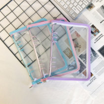 New art youth double color matching small fresh ins same style a5 zipper hand ledger 6 holes transparent loose-leaf book shell