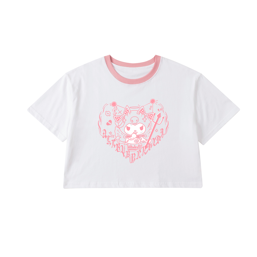 Kuromi [White Pink]allbubble Kulomi Little devil printing have cash less than that is registered in the accounts Color contrast pure cotton T-shirt jacket