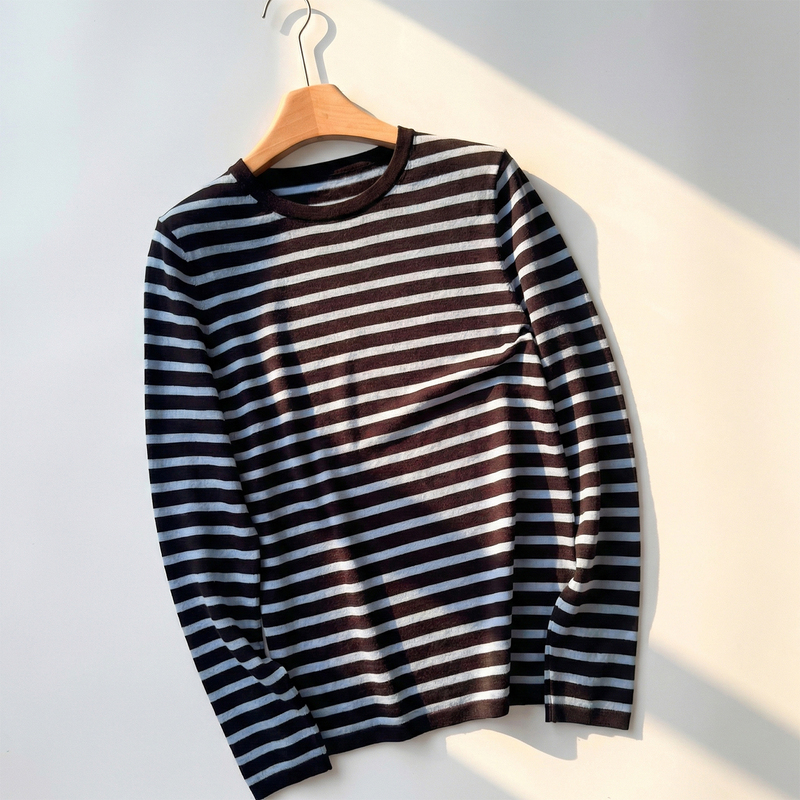 [Morrie's Mom] 2026 Spring/Summer German Yangzi Yarn Pure Wool Striped Knitwear, Lightweight, Breathable, and Slimming