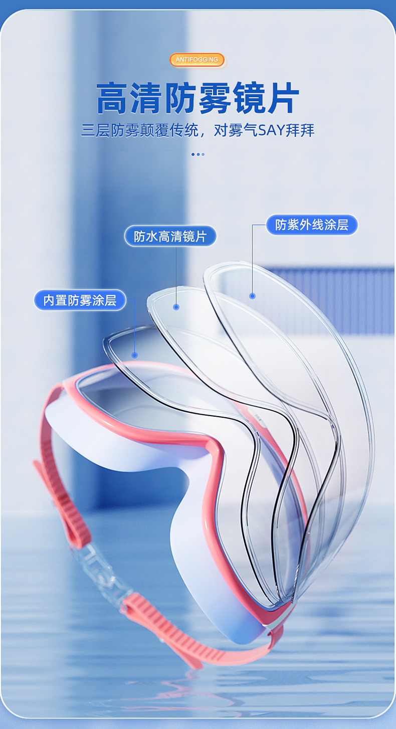 361 高清防水防雾 大框泳镜 图3