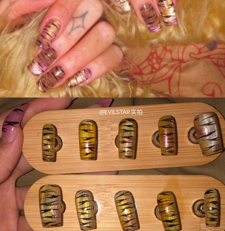 Evilstar Real Shot】Tiger-Patterned Fashionable Asian Millennial Abg European and American Mixed-Race Nail Tips, Gold and Shiny