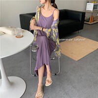 Loose 2020 new style skirt, slim and temperament, mid-length inner wear summer suspender purple dress for women in summer