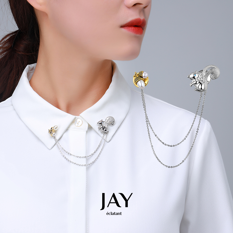 JAY squirrel collar buckle collar pin chain women's neckline blazer decorative shirt shirt shirt high-grade brooch brooch accessories