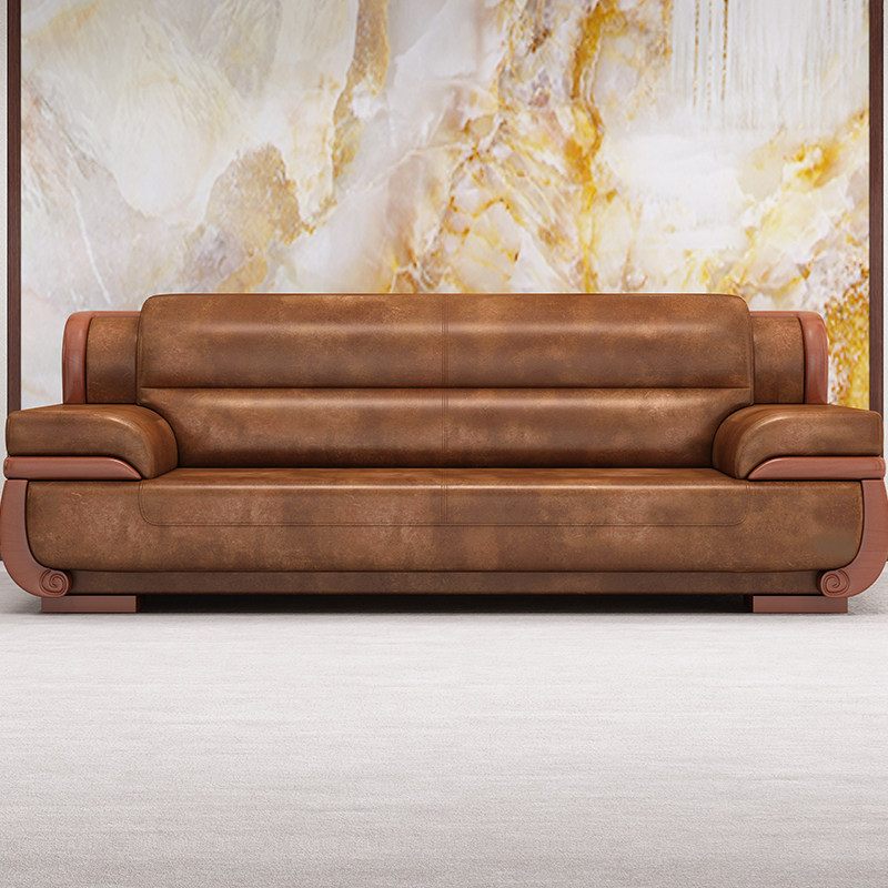 Office sofa business hall reception area Chinese style luxury three-person high-end furniture leather coffee table combination