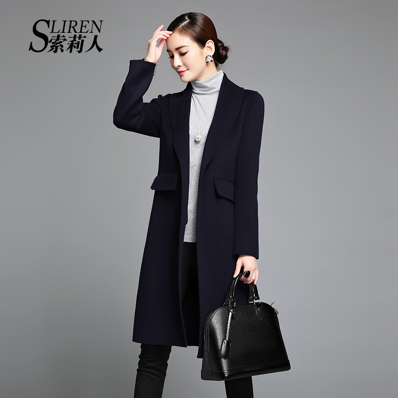 Double-Sided Cashmere Coat for Women, Dark Blue, Petite Size, Professional Workwear, Slim-Fit Woolen Coat Double-Sided Cashmere Coat for Women, Dark Blue, Petite Size, Professional Workwear, Slim-Fit Woolen Coat