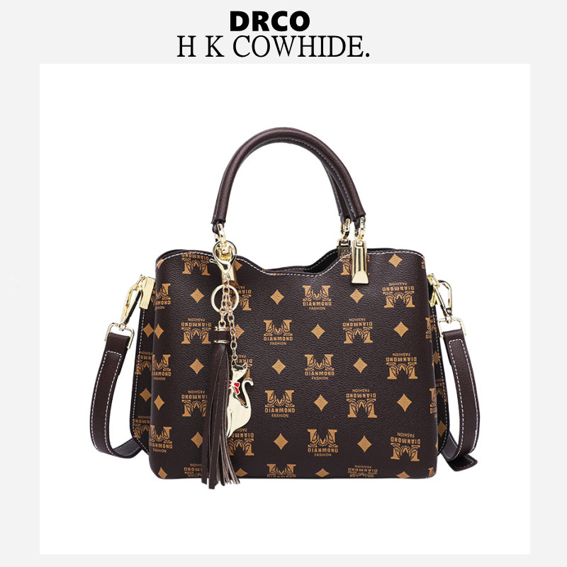 French Nameplate DRCO Genuine Leather Women Packs New Light Lavish Handbag Old Flowers Large Capacity Single Shoulder Diagonal Satchel Bucket Bag
