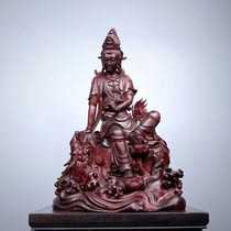 Small-leaf red sandalwood figure woodcarving Guanyin Bodhisattva Wei Tuo Tibetan King Maitreya Buddha statue living room porch root carving ornaments