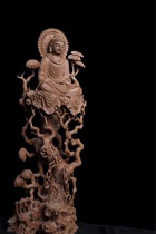 Laoshan sandalwood Buddha statue Tulai Buddha living room entrance cm wood carving crafts Guanyin Manjusri large root carving