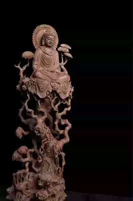 Laoshan sandalwood Buddha statue Tathagata Buddha living room entrance CM wood carving craft gift decoration Guanyin Manjushri large root carving