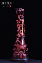 Indian small leaf red sandalwood knife hand-carved eyebrow pen hanging living room entrance landscape root carving wood carving ornaments