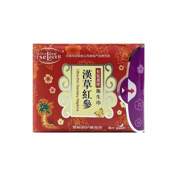 ຜ້າອະນາໄມ Tonghe Hancao ແດງ ginseng negative ion core love choice night sanitary napkin cotton soft 290mm 8 pieces