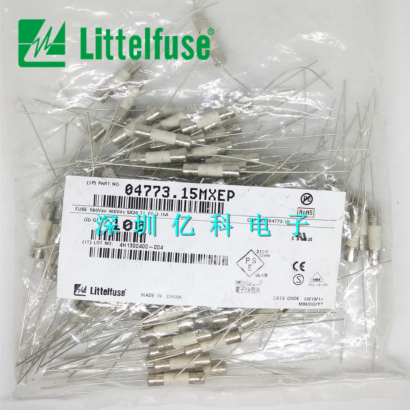 04773.15MXEP力特477陶瓷保险丝管 T3.15A/500VP 慢断 5*20带引脚