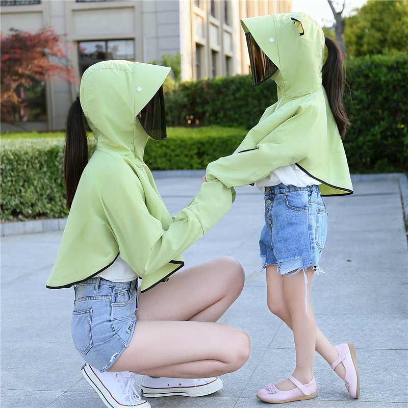 Summer outdoor cycling anti-UV breathable sunscreen clothing women's hooded sunshade shawl breathable face-covering neck protection blouse