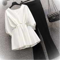 2021 new autumn size fat sister casual light mature style Heart Machine Foreign chiffon top aged two-piece set